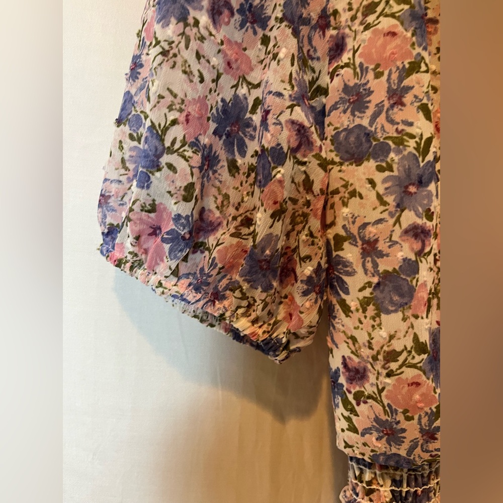 NWT- LUSH Floral Print Short Sleeve Dress w.Elasticated Waist&Frill Collar- Sz L - Picture 7 of 12